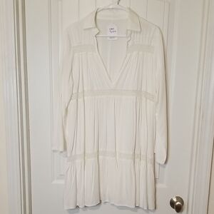 Rate Earth White Long Sleeve Dress With Filigree style/crochet Details One Size